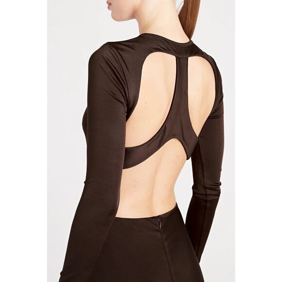 Et Ochs Reagan Racerback Long Sleeve Jersey Gown 4 Brown Dress - Picture 12 of 12